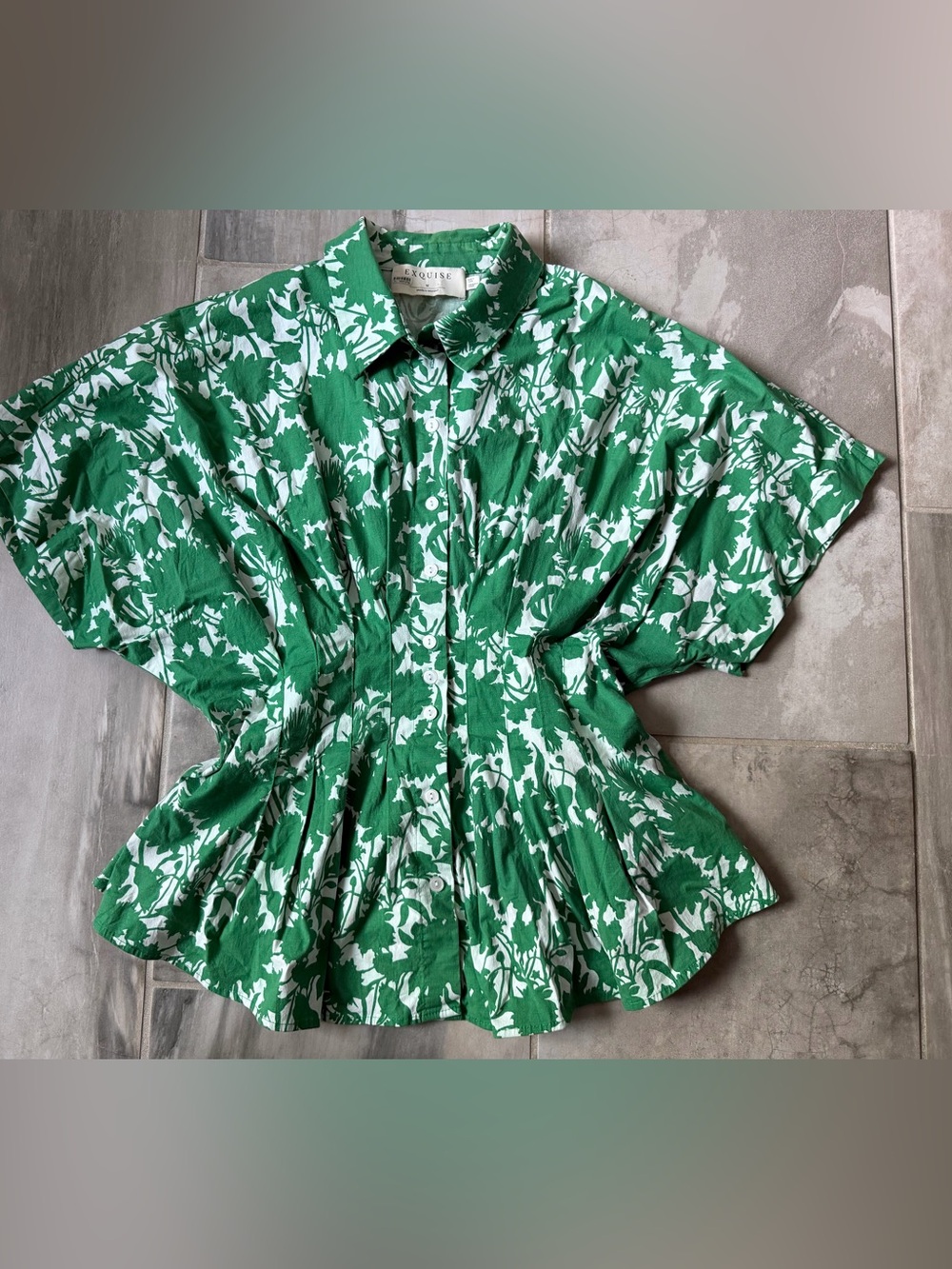 Anthropologie The Tobie Short-Sleeve Pleated Blouse by Exquise sz M - Picture 3 of 9
